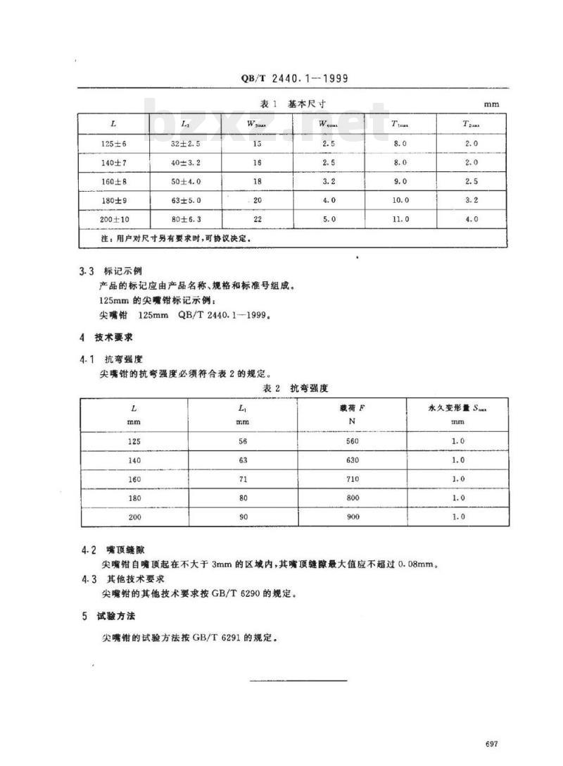 QB/T 2440.1-1999 夹扭钳尖嘴钳