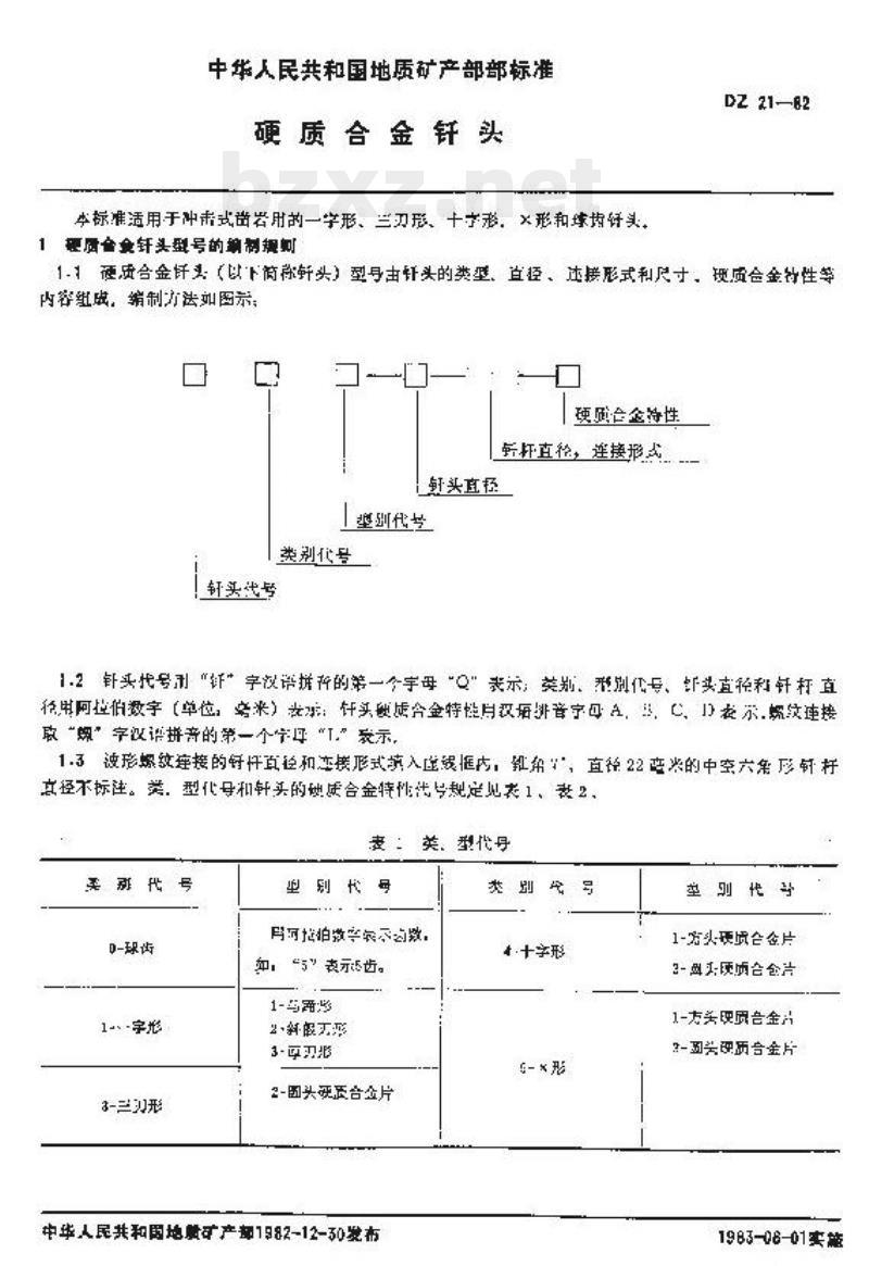 DZ 21-1982 硬质合金钎头