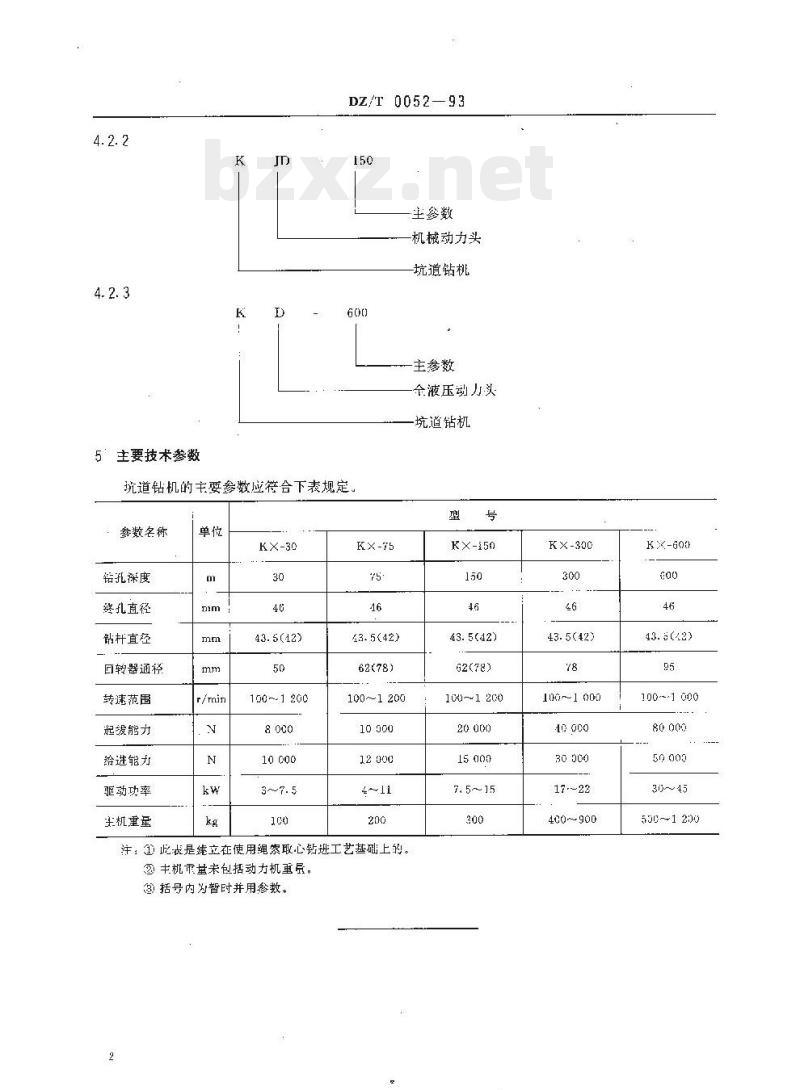 DZ/T 0052-1993 坑道钻机系列