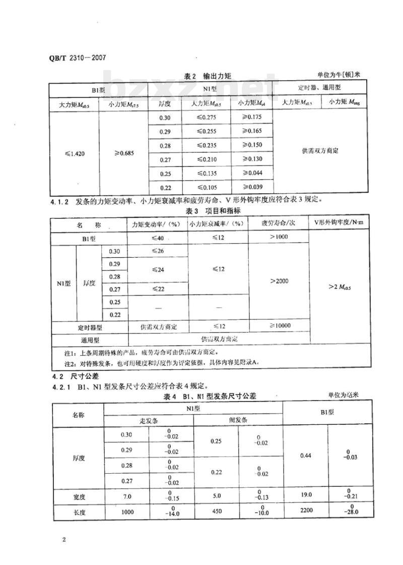 QB/T 2310-2007 钟用发条