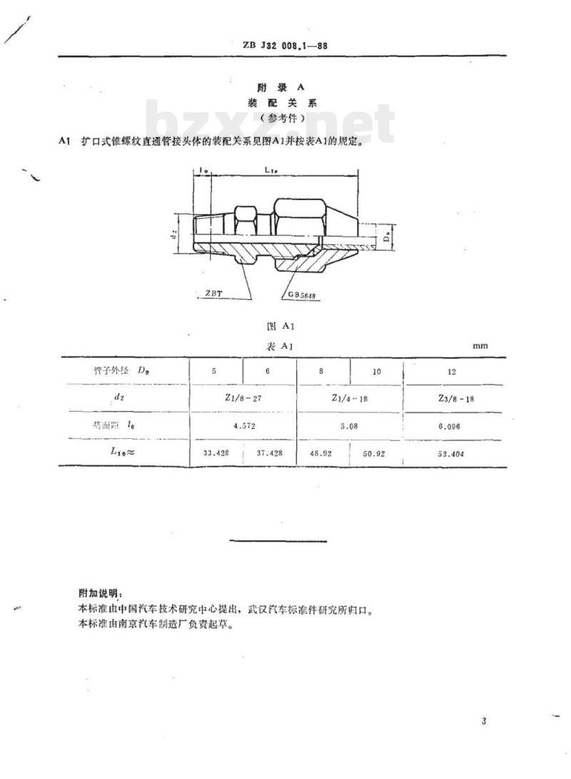 QC/T 403-99 扩口式锥螺纹直通管接头体