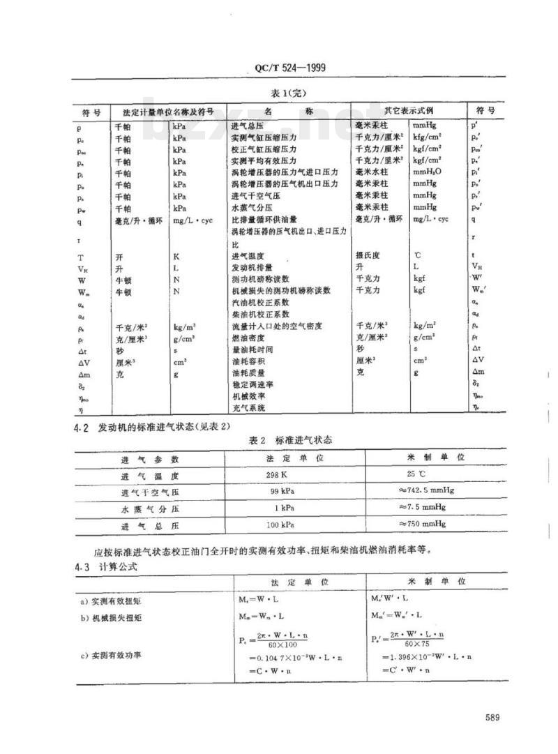 QC/T 524-1999 汽车发动机性能试验方法