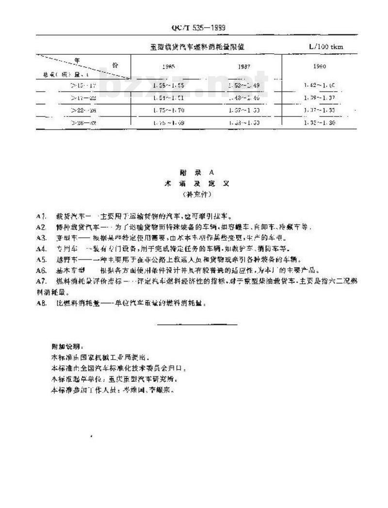 QC/T 535-1999 重型载货汽车燃料消耗量限值