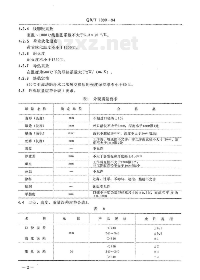 QB/T 1991-1994 QB/T 1990、 1992、1993-1994 陶瓷工业标准