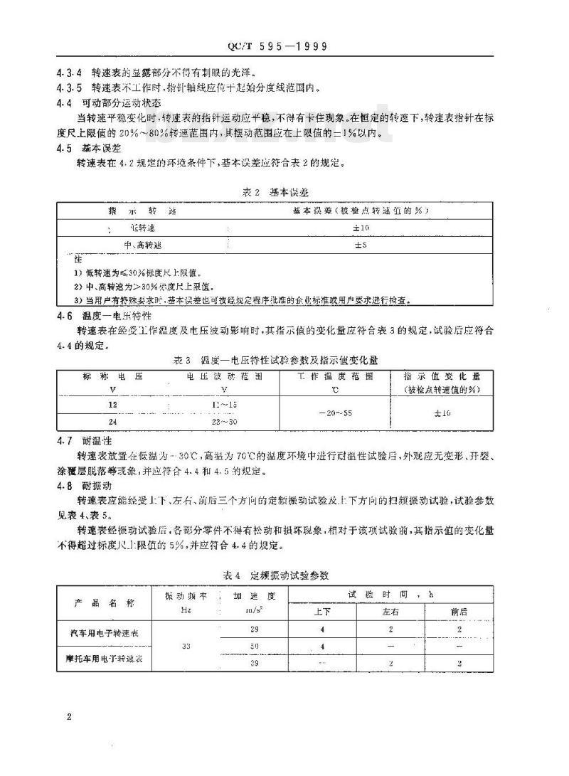 QC/T 595-1999 汽车、摩托车用电子转速表