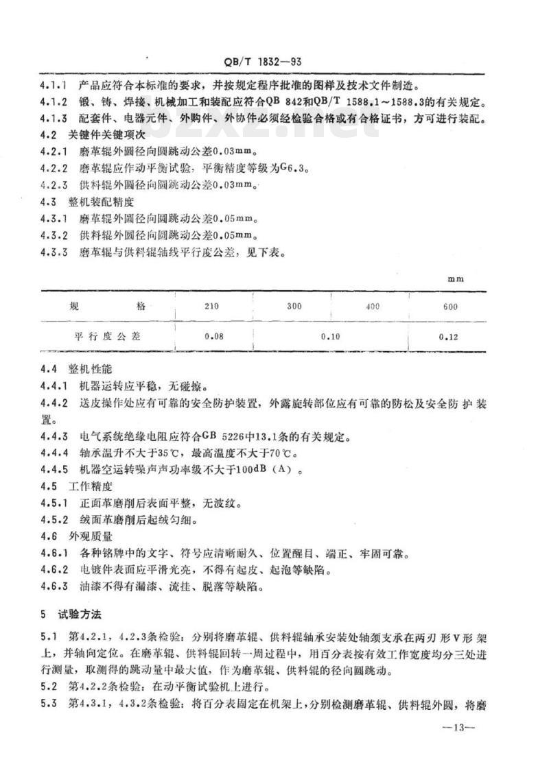 QB/T 1832-1993 往复式磨革机
