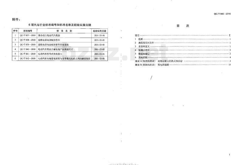 QC/T 842-2010 电动汽车电池管理系统与非车载充电机之间的通信协议