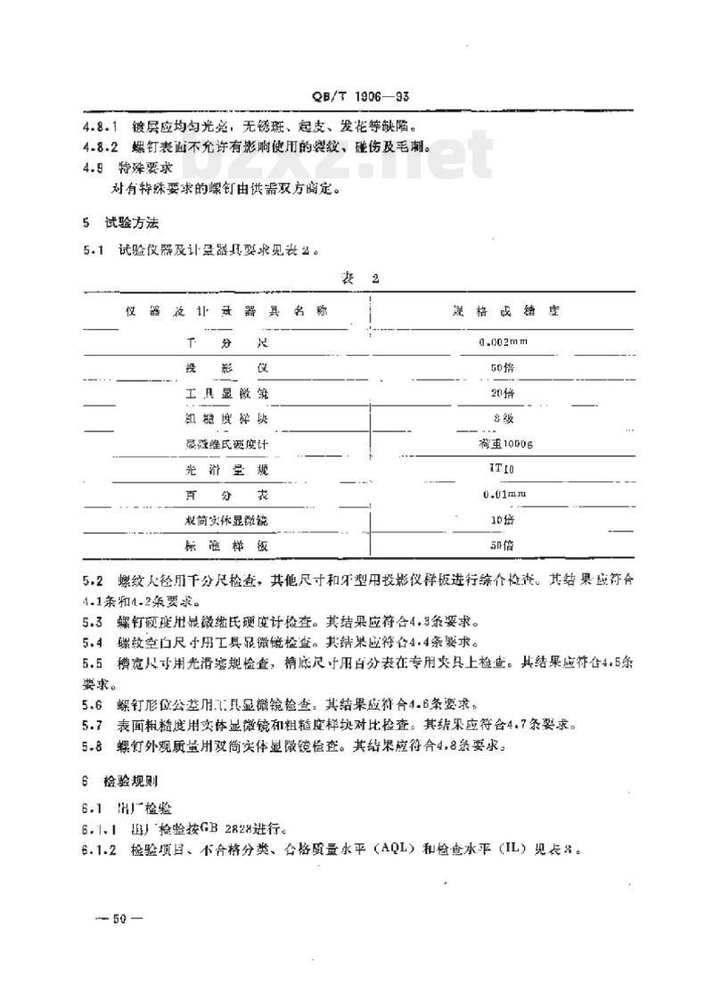 QB/T 1906-1993 手表螺钉