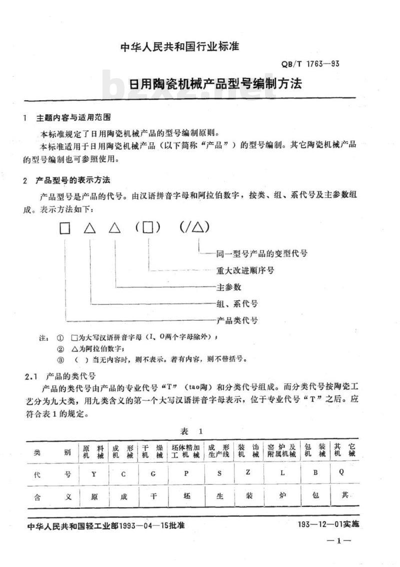 QB/T 1763~1765-1993 陶瓷机械标准