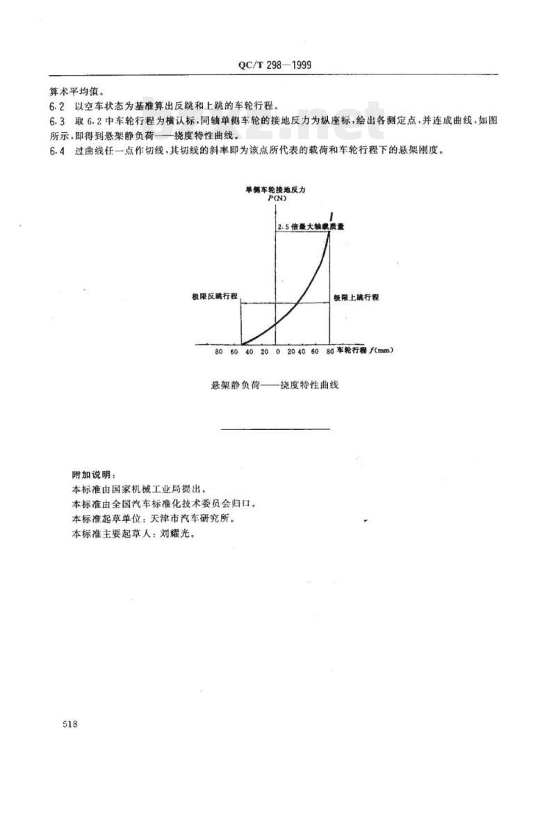 QC/T 298-1999 微型货车整车悬架静负荷特性测定方法