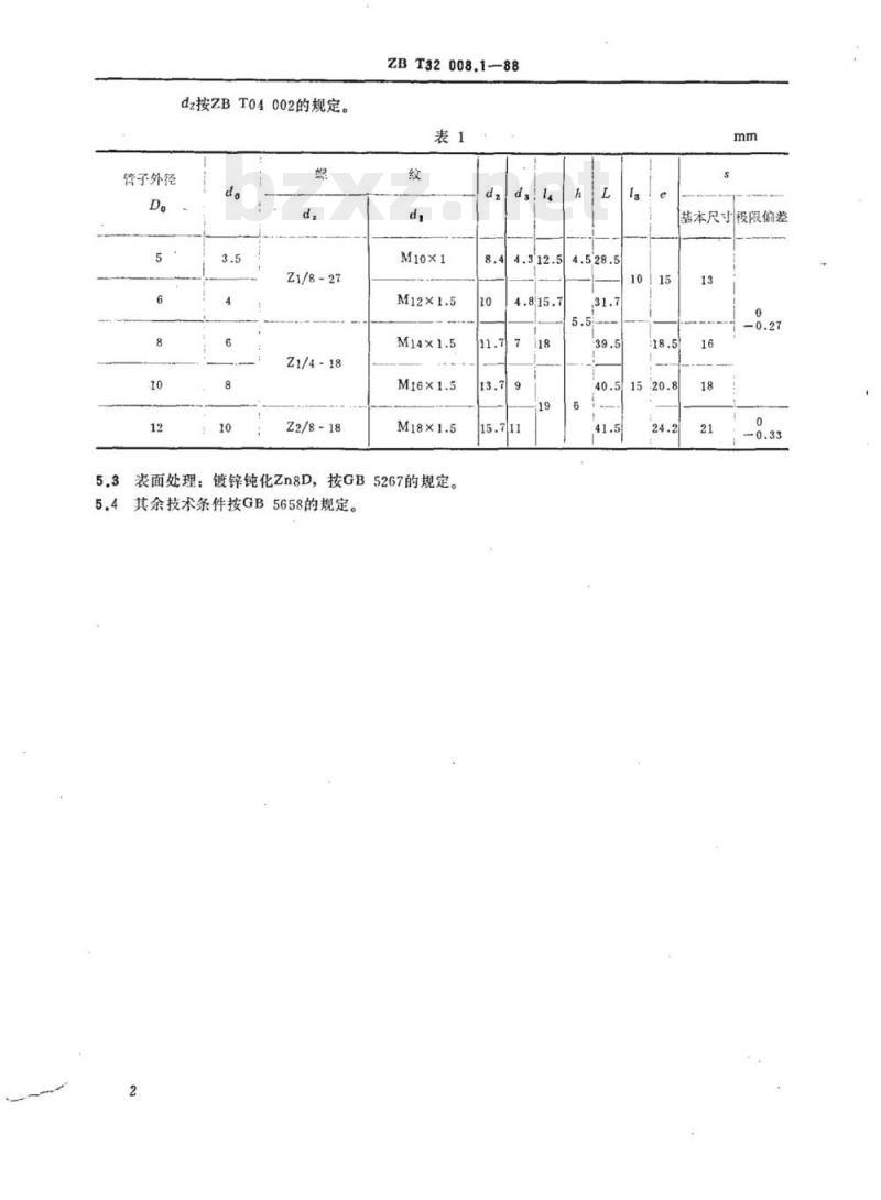 QC/T 403-99 扩口式锥螺纹直通管接头体