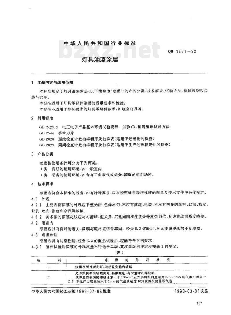QB 1551-1992 灯具油漆涂层