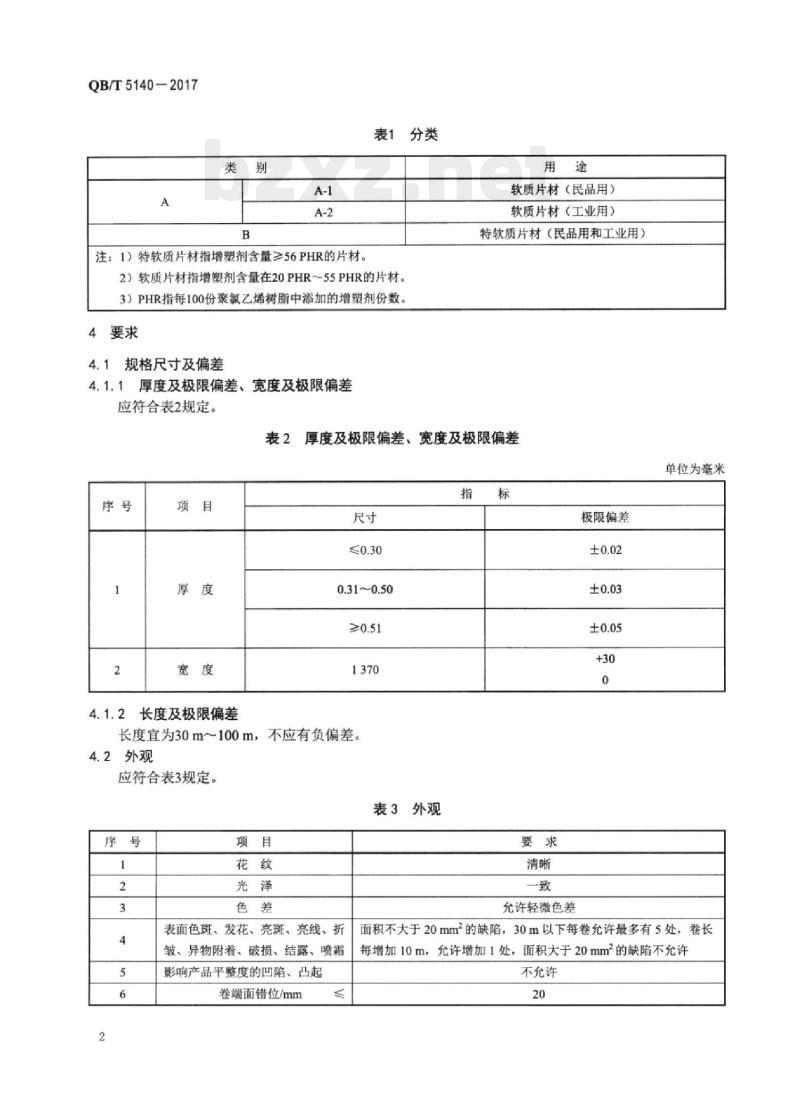 QB/T 5140一2017 装饰用聚氯乙烯片材
