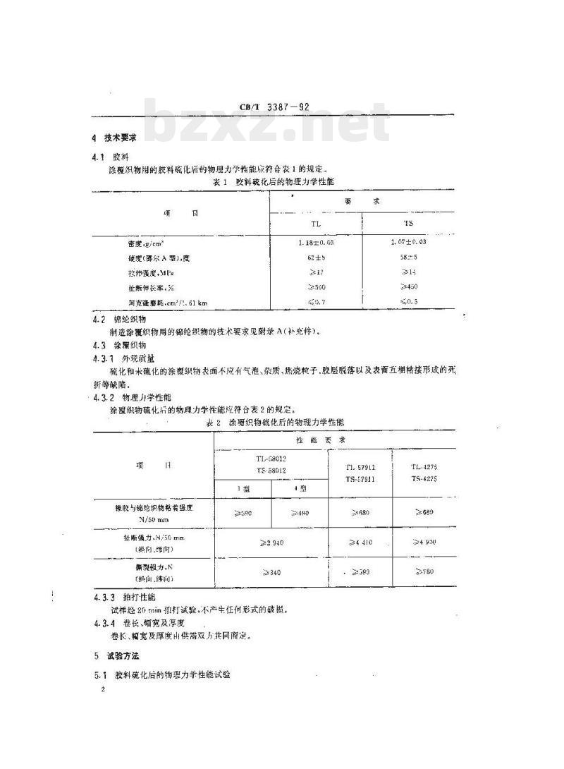 CB/T 3387-92 气垫船围裙用橡胶涂覆织物