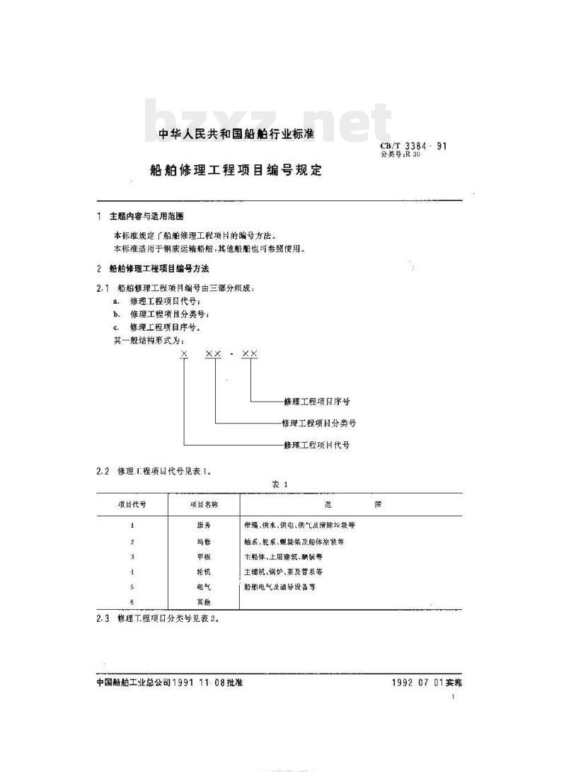 CB/T 3384-91 船舶修理工程项目编号规定