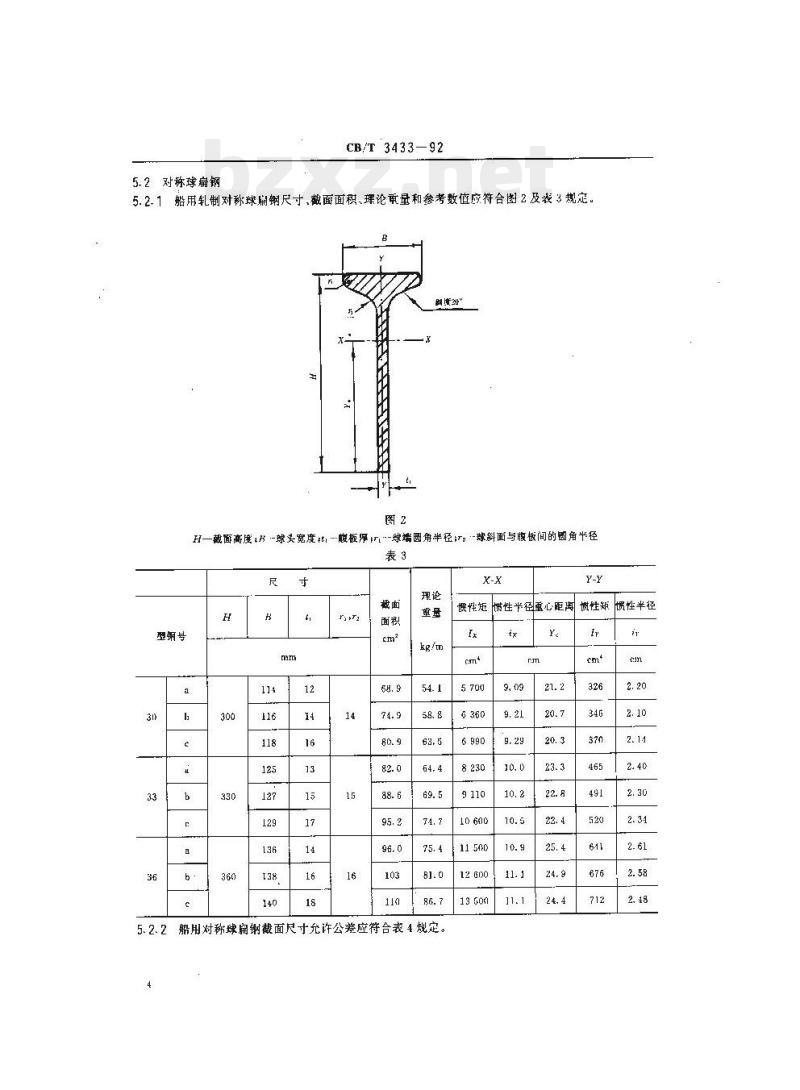 CB/T 3433-92 船用对称型钢尺寸、外形、重量及允许偏差