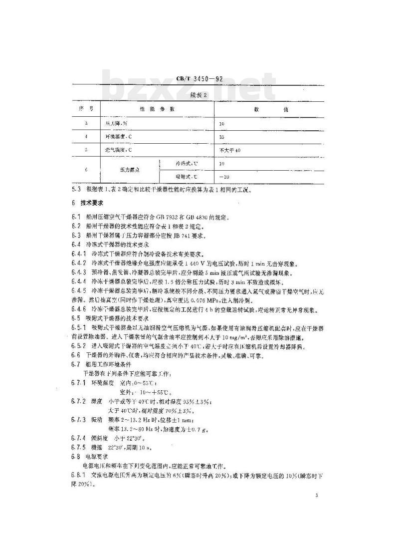 CB/T 3450-92 船用压缩空气干燥器技术条件