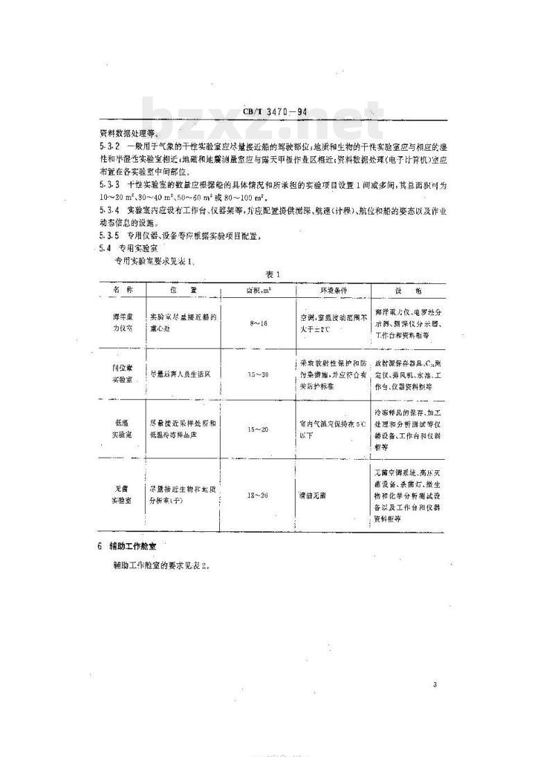 CB/T 3470-94 海洋调查船专用舱室及其设施的设置要求