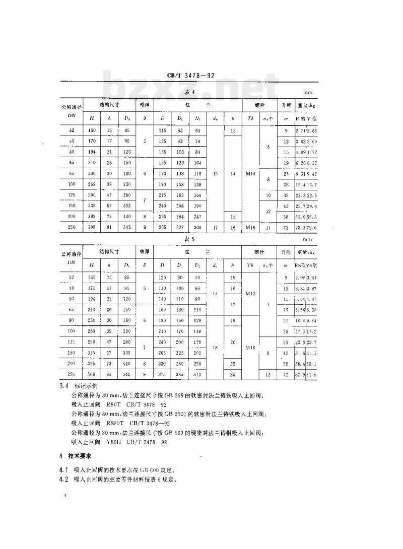 CB/T 3478-92 法兰吸人止回阀