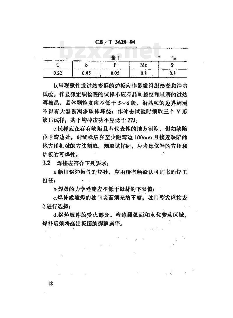 CB/T 3638-94 船用锅炉本体板件修理技术要求