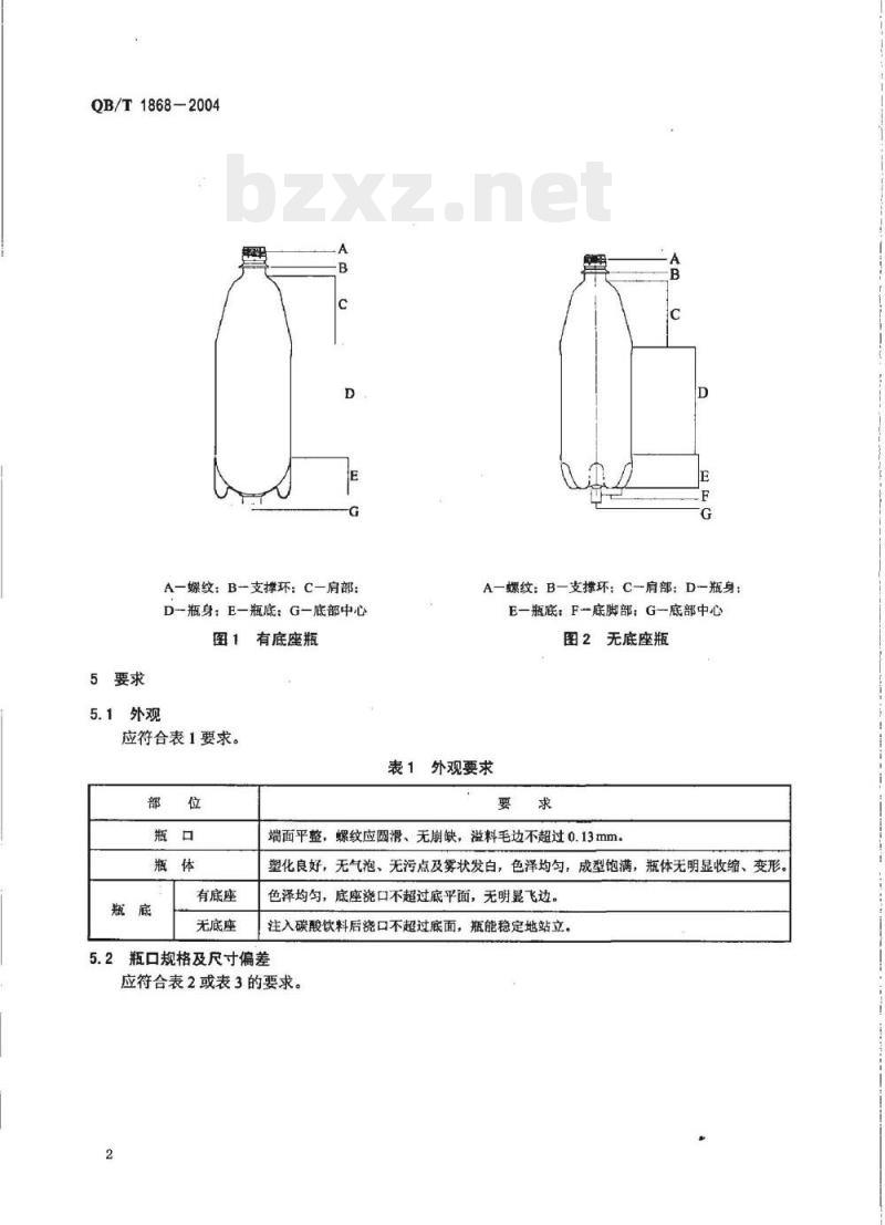 QB/T 1868—2004 聚对苯二甲酸乙二醇酯(PET)碳酸饮料瓶