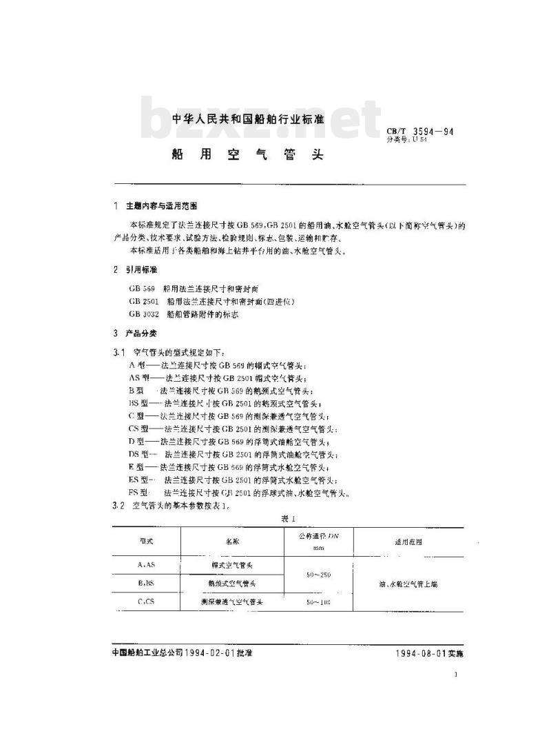 CB/T 3594-94 船用空气管头