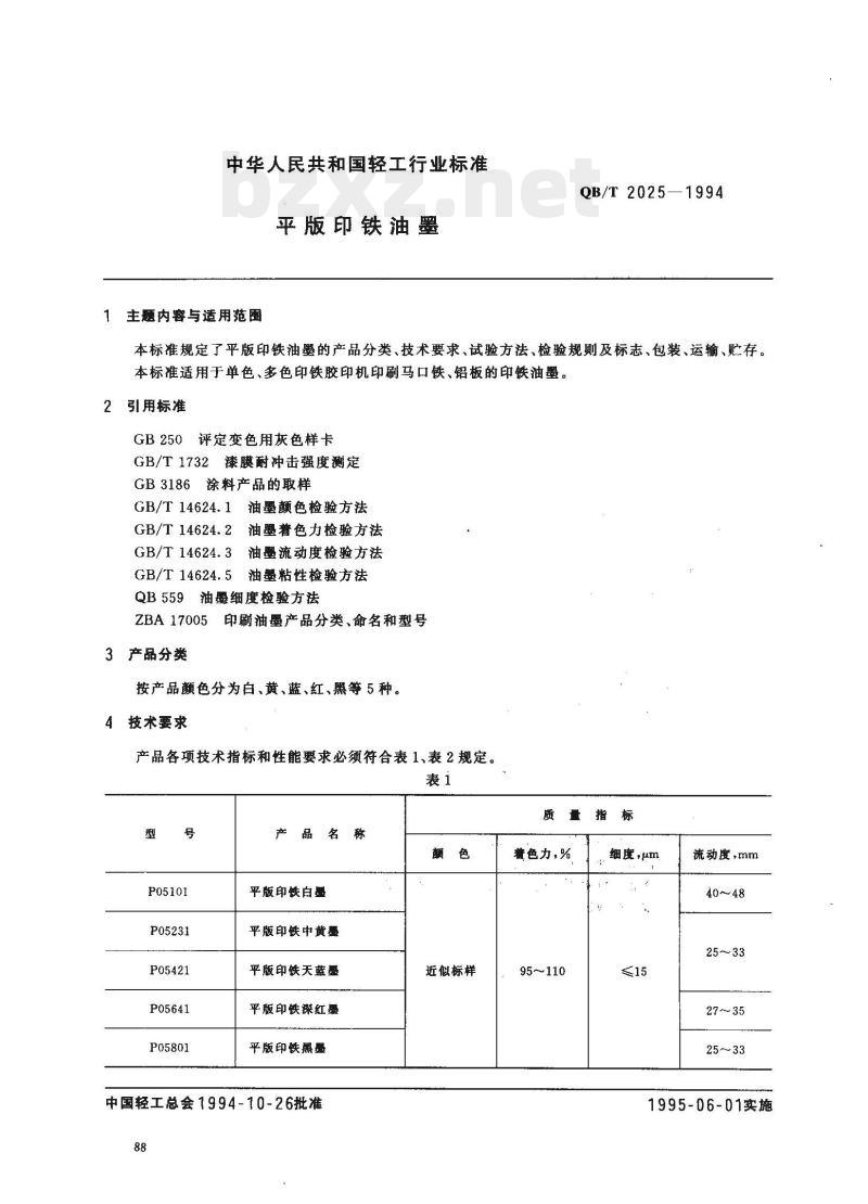 QB/T 2025—1994 平版印铁油墨