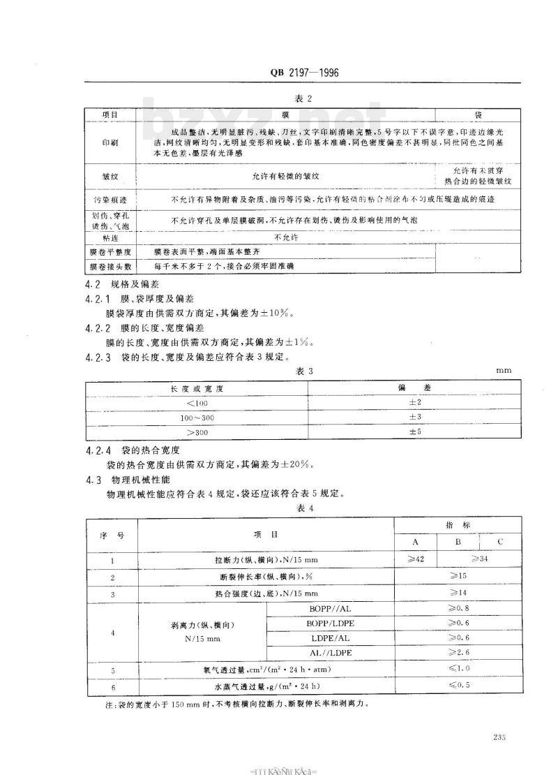 QB 2197—1996 榨菜包装用复合膜袋