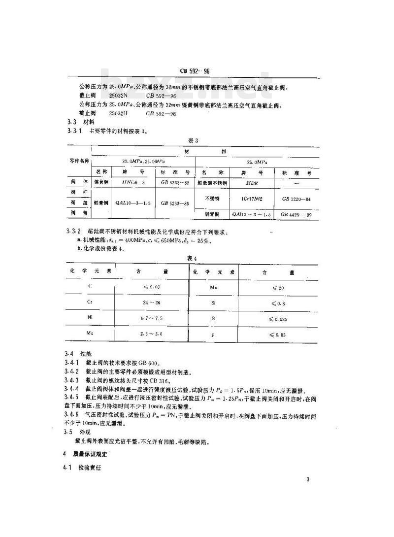 CB 592-96 带底部法兰高压空气直角截止阀规范
