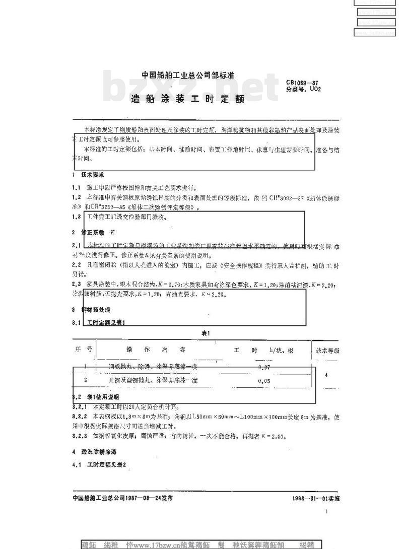 CB 1069-87 造船涂装工时定额