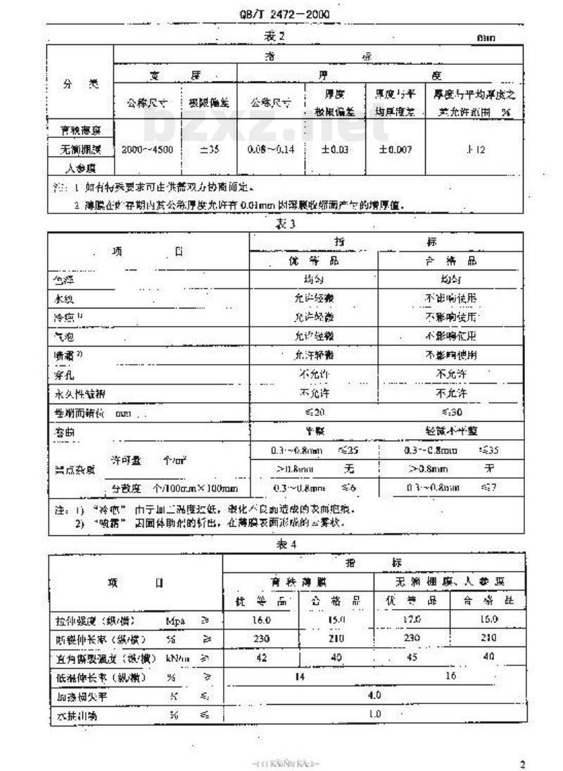 QB/T 2472-2000 农业用软聚氯乙烯压延拉幅薄膜