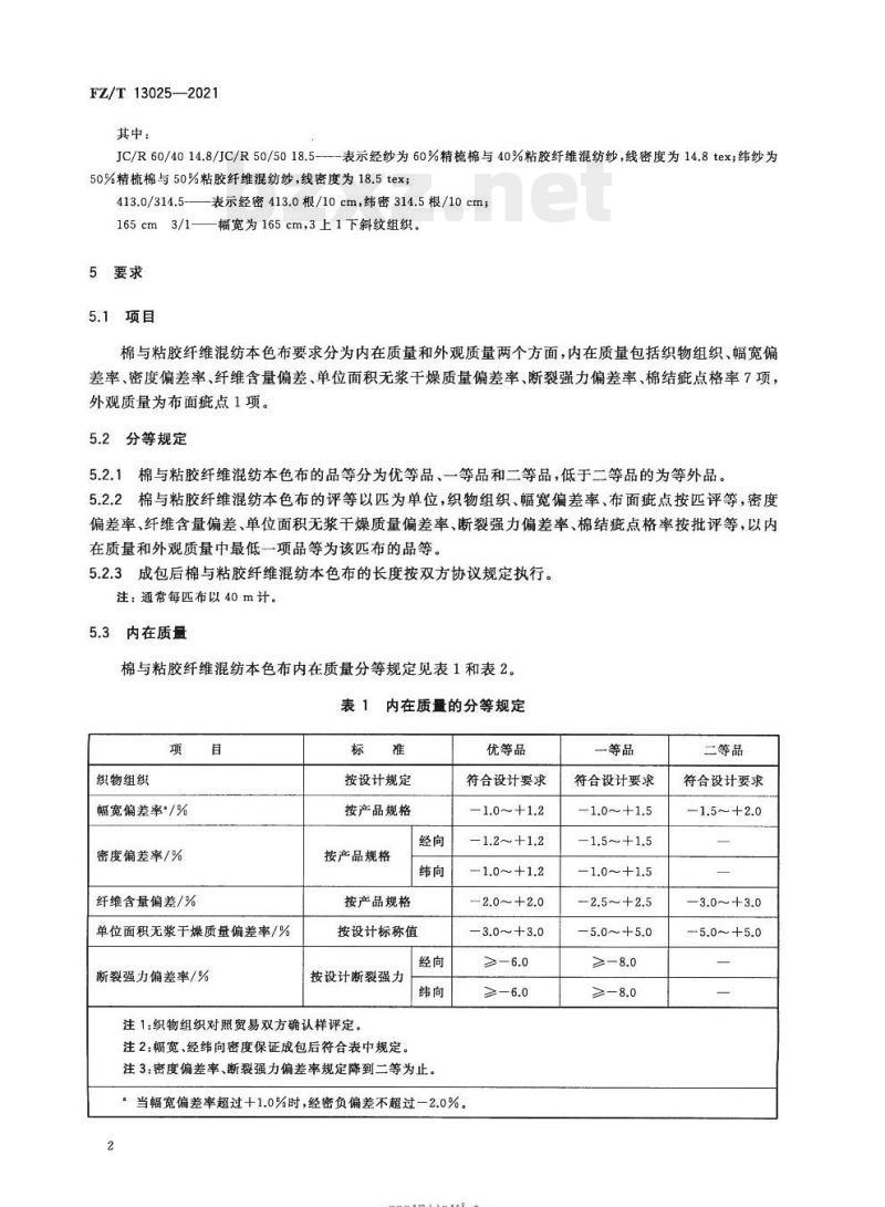 FZ/T 13025—2021 棉与粘胶纤维混纺本色布