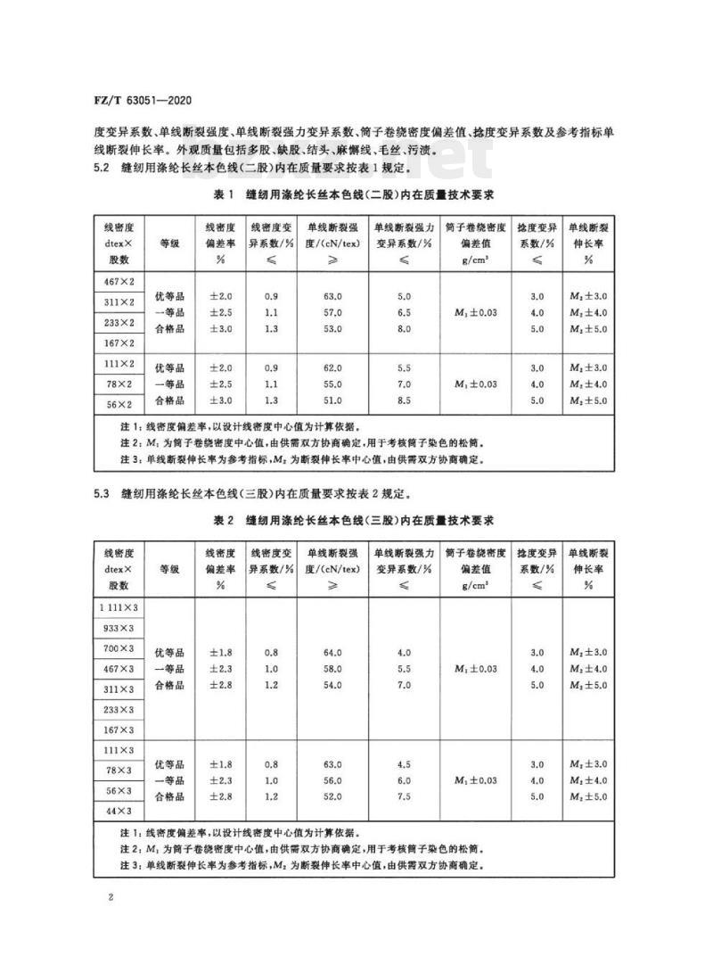 FZ/T 63051-2020 缝纫用涤纶长丝本色线