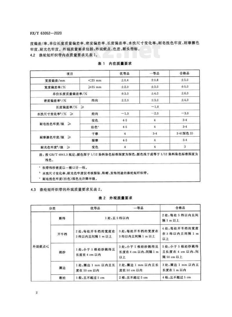 FZ/T 63052—2020 涤纶短纤织带