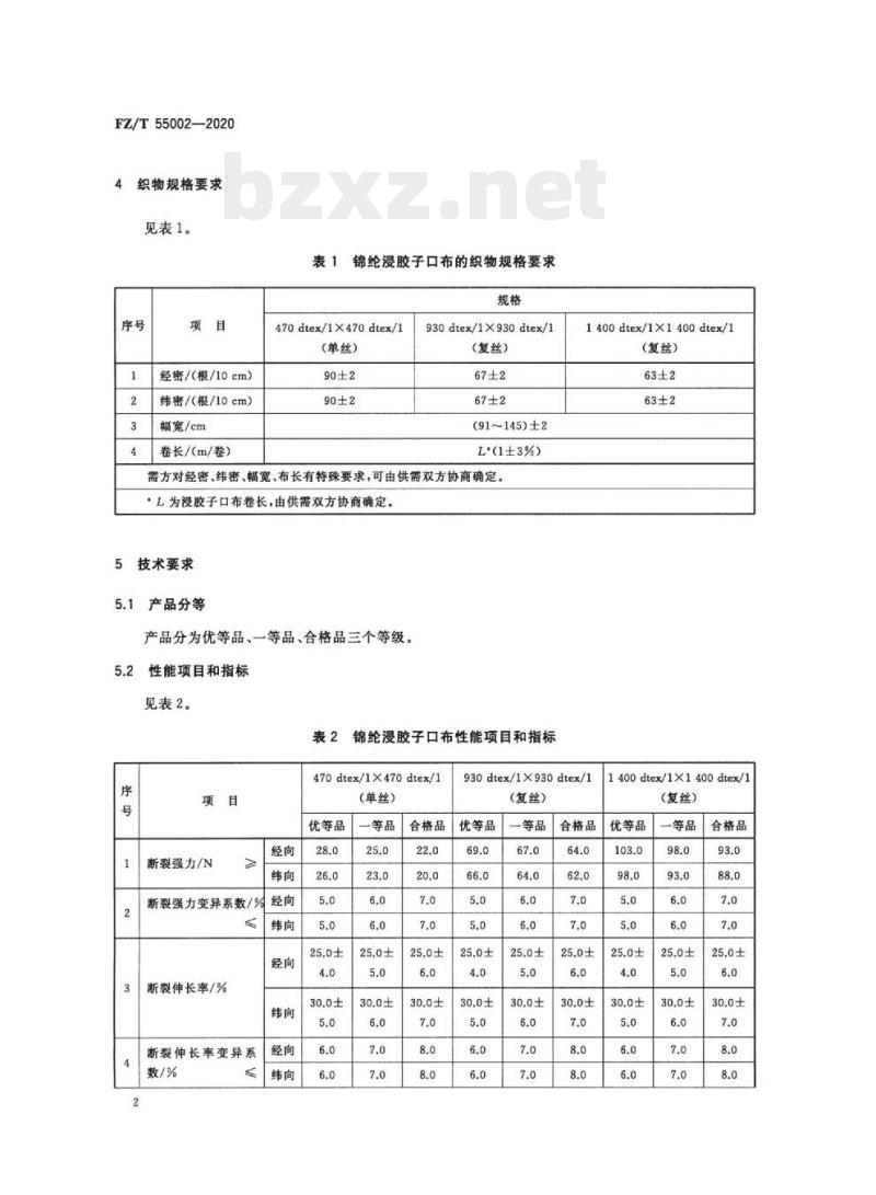 FZ/T 55002—2020 锦纶浸胶子口布