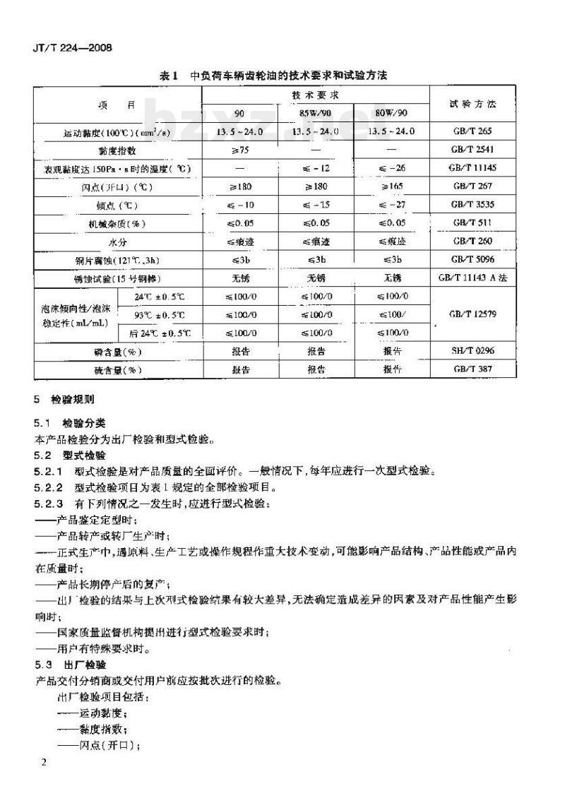 JT/T 224-2008 中负荷车辆齿轮油