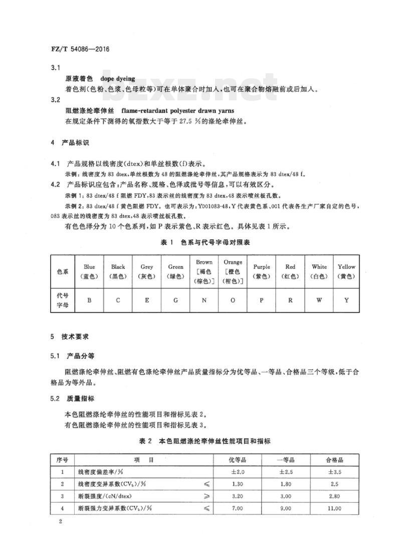 FZ/T 54086-2016 阻燃涤纶牵伸丝