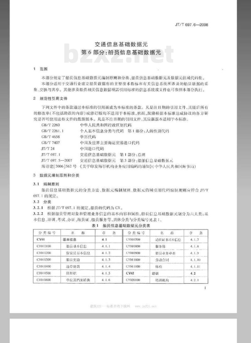 JT/T 697.6-2008 交通信息基础数据元第6部分:船员信息基础数据元