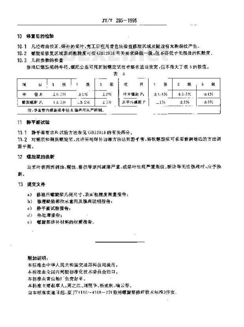 JT/T 285-1995 内河船舶螺旋桨修理技术要求