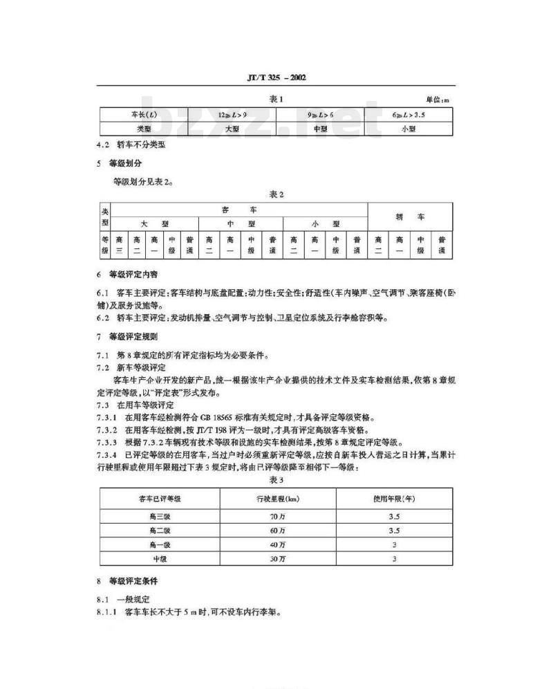 JT/T 325-2002 营运客车类型划分及等级评定