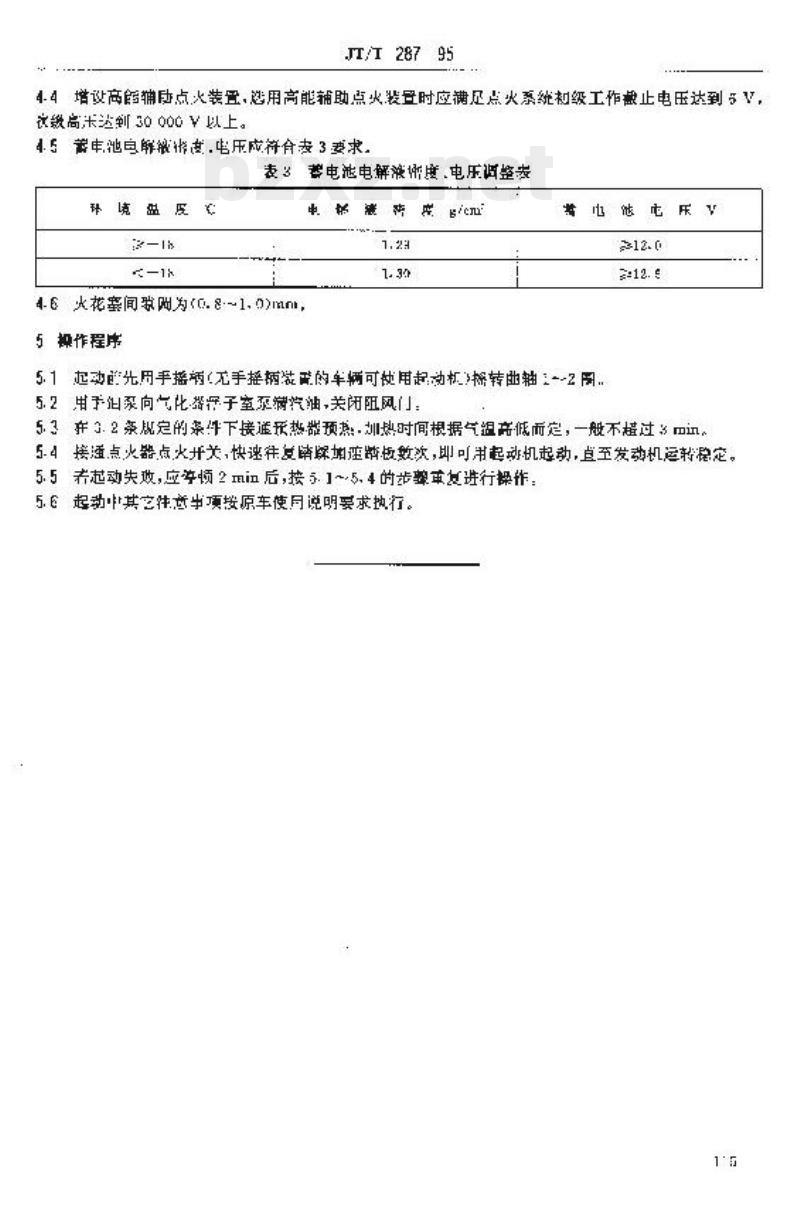 JT/T 287-95 国产汽油车低温冷起动方法