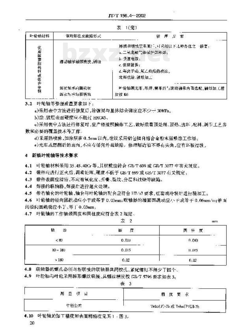 JT/T 156.4-2002 挖泥船泥泵修理技术要求第4部分:叶轮轴