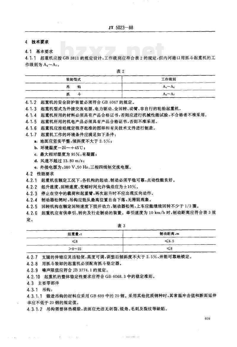JT 5023-88 港口电动轮胎起重机技术条件