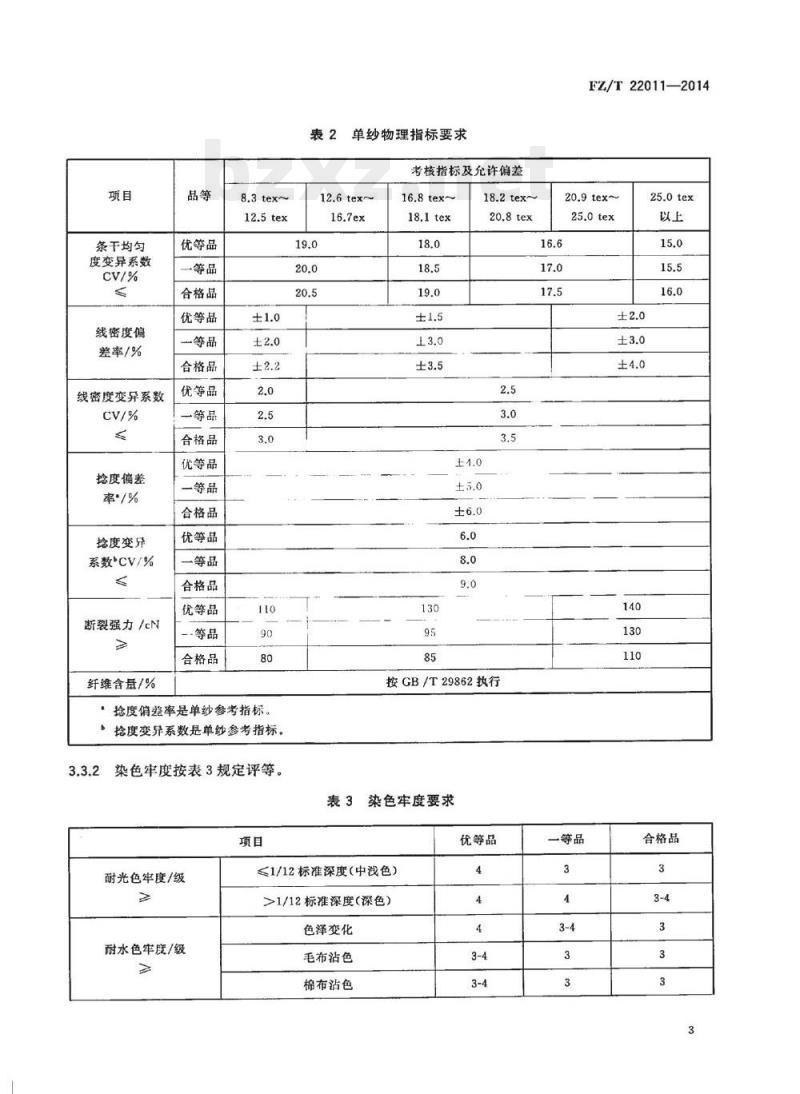 FZ/T 22011-2014 精梳羊绒机织纱