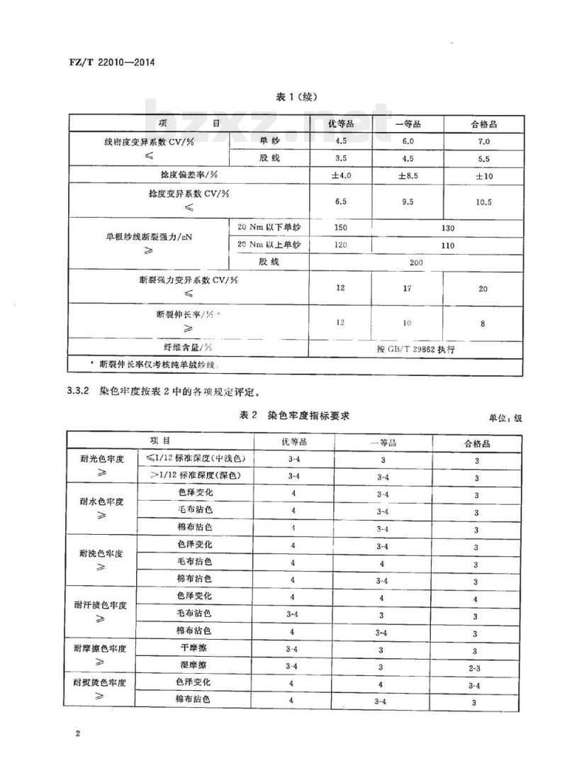 FZ/T 22010-2014 粗梳羊绒机织纱