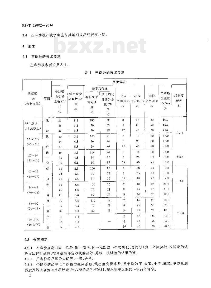 FZ/T 32002-2014 苎麻本色纱