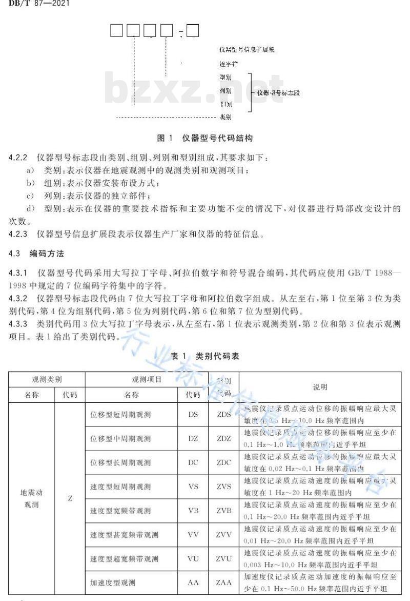 DB/T 87—2021 地震观测仪器型号编码及名称命名规则