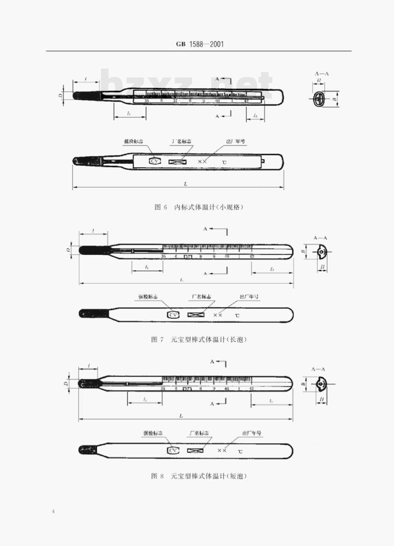 GB 1588—2001 玻璃体温计