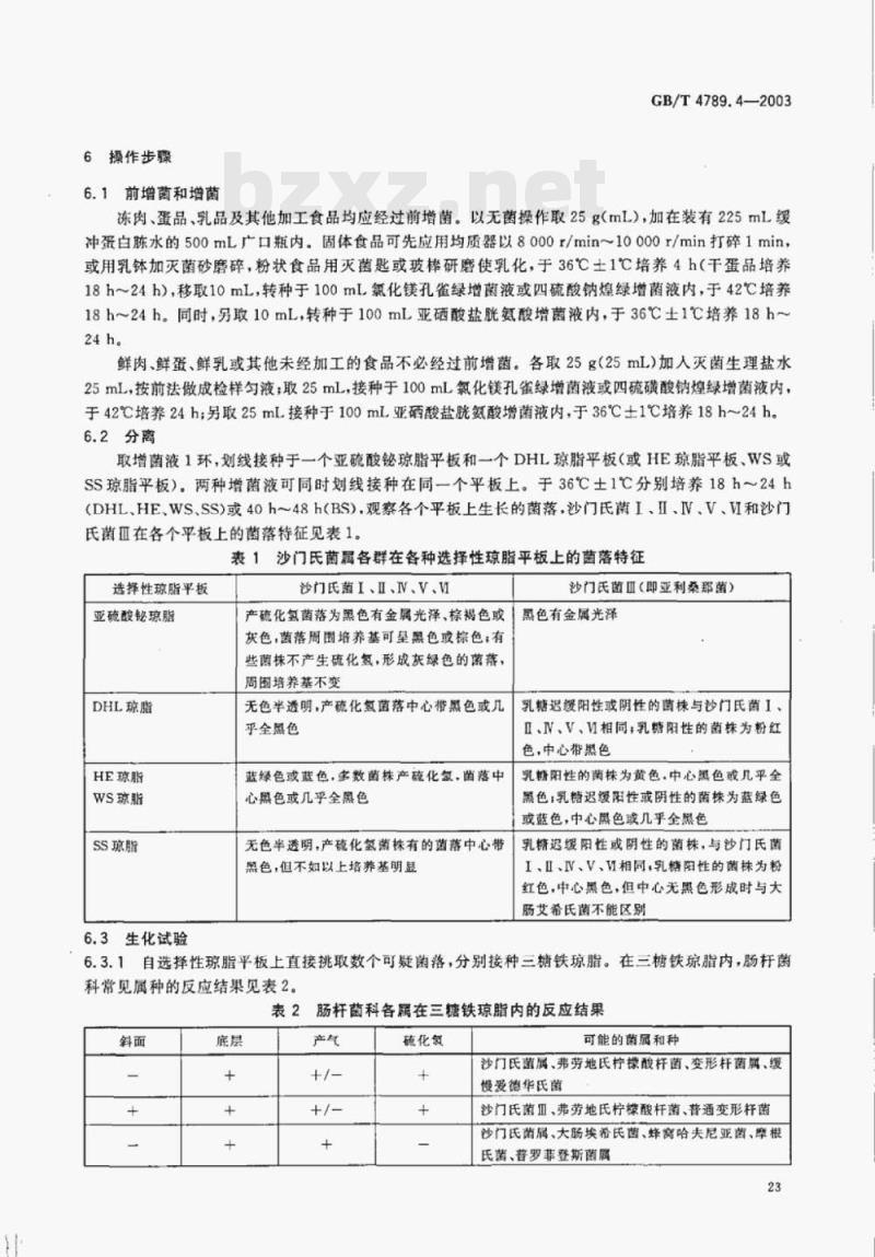 GB/T 4789.4-2003 食品卫生微生物学检验沙门氏菌检验