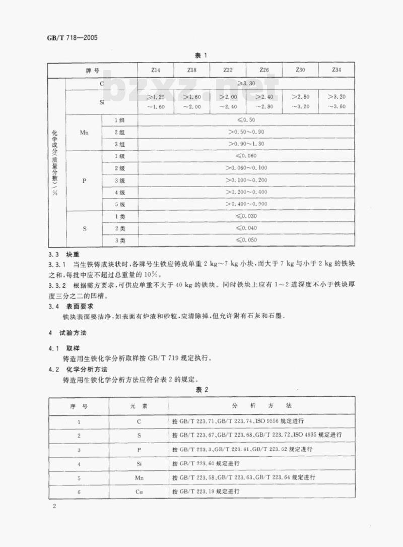 GB/T 718—2005 铸造用生铁